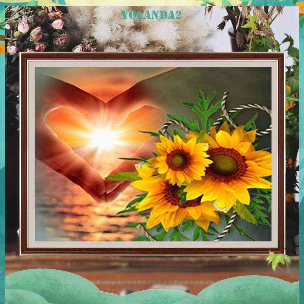 Tranh Đính Đá Kim Cương Toàn Bộ 5D DIY Hình Cử Chỉ Trái Tim Hoa Hướng Dương