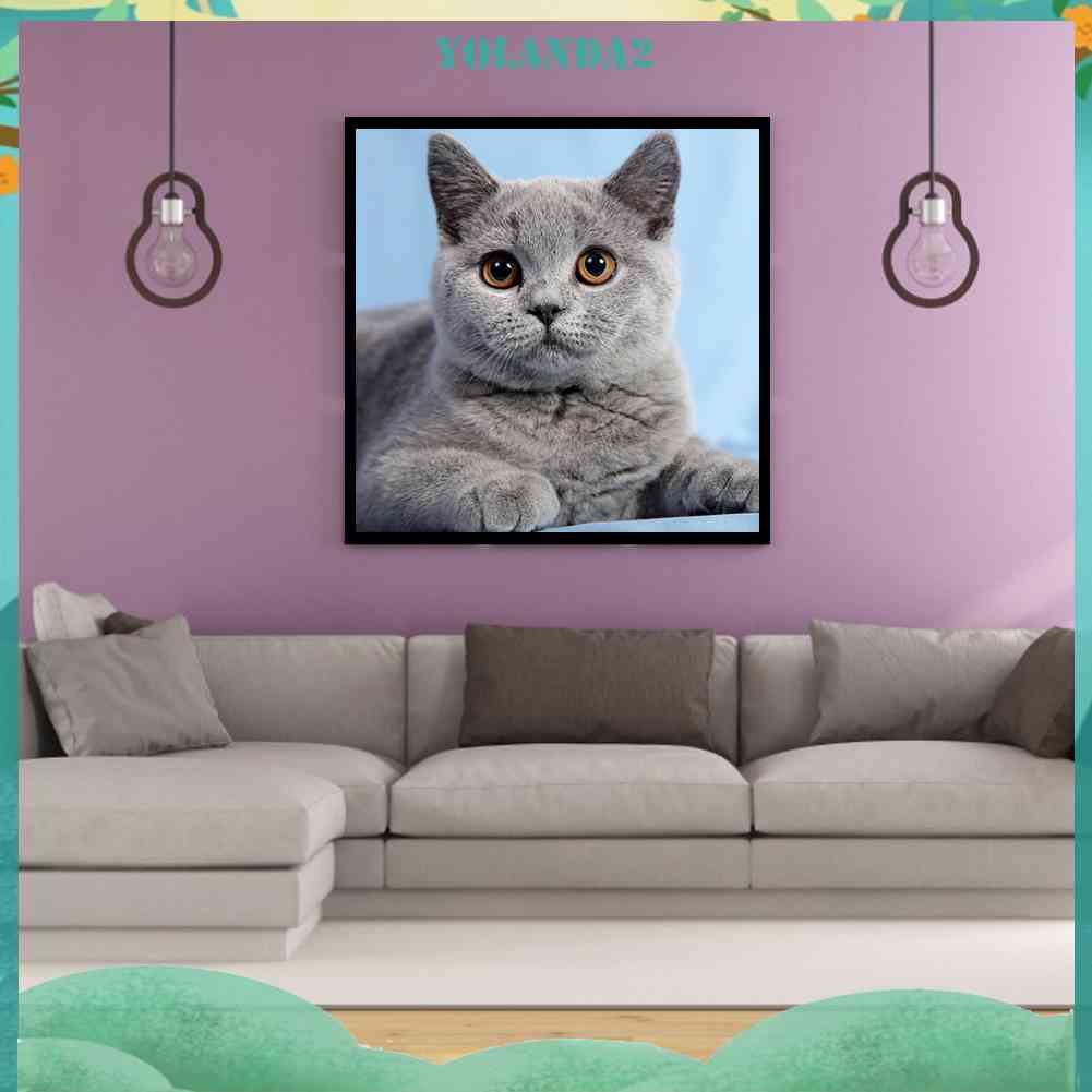 Tranh Đính Đá Kim Cương Toàn Bộ 5D DIY Hình Vẽ Mèo Trang Trí Nhà Cửa