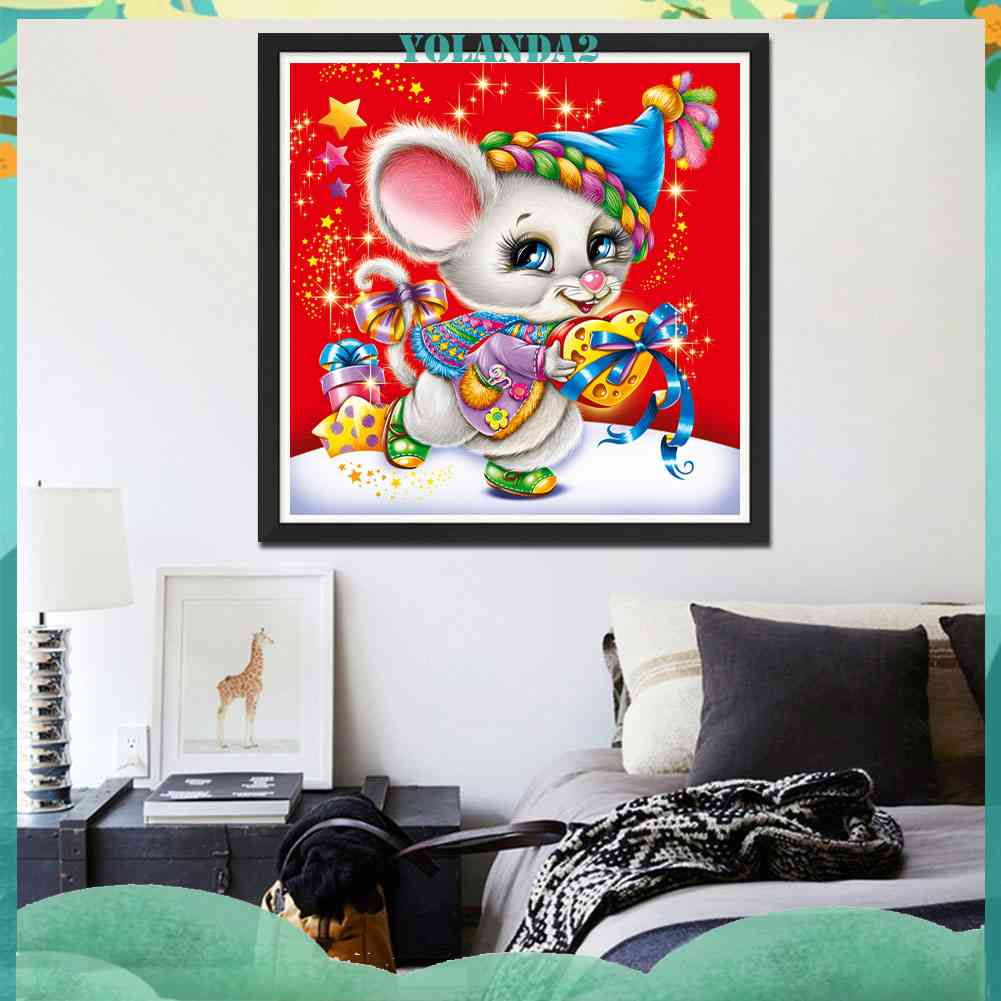 Tranh Đính Đá Kim Cương Toàn Bộ 5D DIY Hình Vẽ Chuột Giáng Sinh