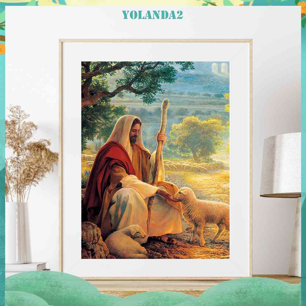 Tranh Đính Đá Kim Cương Toàn Bộ 5D DIY Hình Chúa Jesus Và Cừu