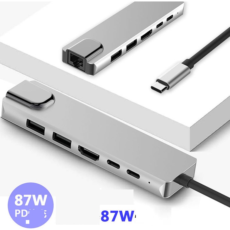 Bộ cáp chuyển đổi từ Typec-sang HDMI + LAN RJ45 + USB3.0 + USB C PD 6In1 typec to HDMI HUB USB C