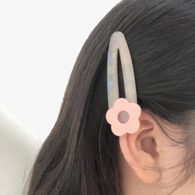Kẹp Tóc Mỏ Vịt Bằng Acrylic Màu Sắc Tương Phản Họa Tiết Hoa Dễ Thương