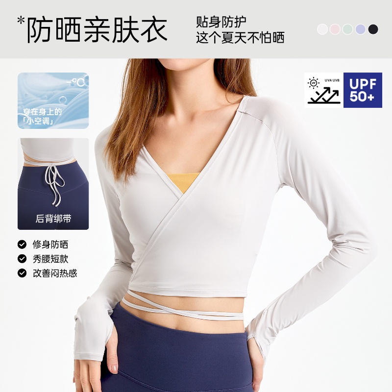 Áo thun thể thao FENIN FTL82F tay dài vải lụa mát chống nắng cột dây cho nữ