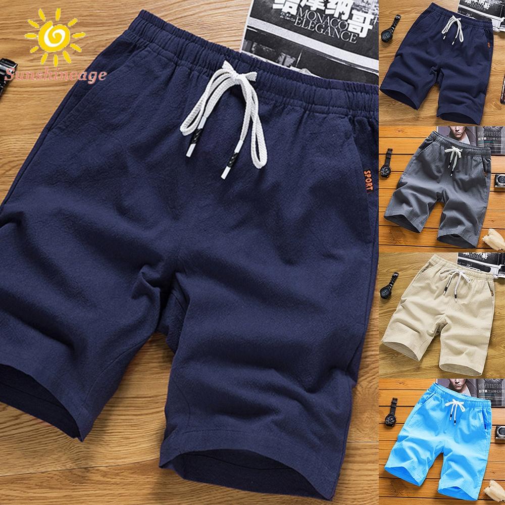 Quần Short Đi Biển Chất Liệu Cotton Lanh Mỏng Thoáng Khí Thời Trang Mùa Hè Cho Nam Giới