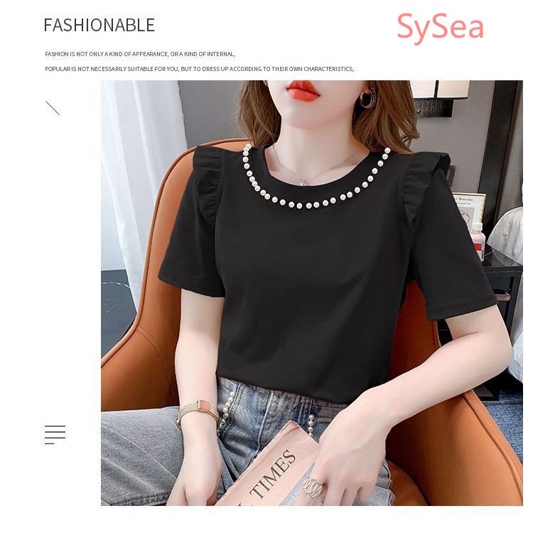 Áo Kiểu Cổ Tròn Phối Ren Bèo Thời Trang Mùa Hè Cho Nữ