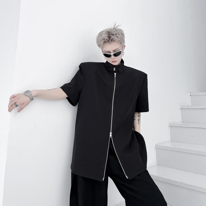 Áo Sơ Mi Tay Ngắn Phối Khóa Kéo Đôi Phong Cách Hàn Quốc Thời Trang Cho Nam