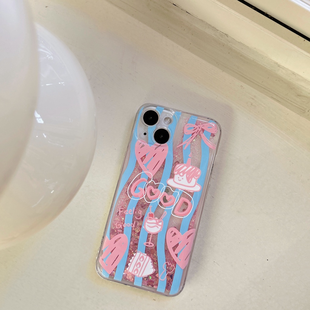 Ốp Điện Thoại PC Cứng Trong Suốt Trang Trí Cát Kim Tuyến Hoạt Hình Cho iPhone11 12 13 14 Pro Max