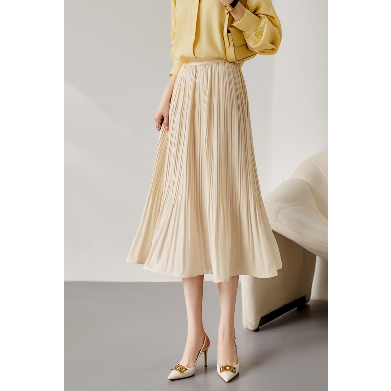 Chân Váy Chữ A Xếp Ly Lưng Cao Co Giãn Bốn Màu Tùy Chọn Thời Trang Mùa Xuân Cho Nữ