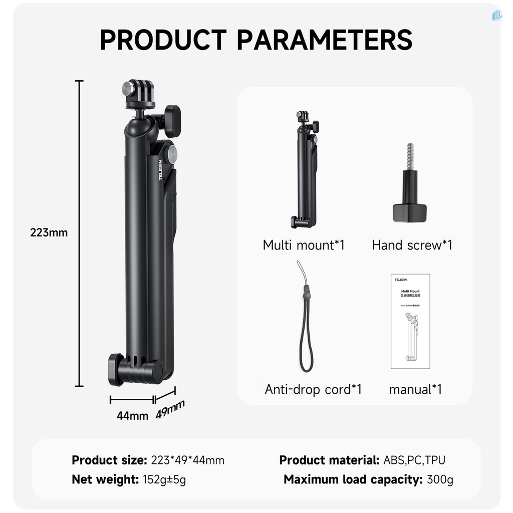 TELESIN Giá Đỡ Ba Chân 360 Độ Bằng Nhựa Resin Thông Minh TE-TPR-009 Có Thể Gập Lại 360 Độ° Gậy Tự Sướng Xoay 3 Chiều Có Thể Điều Chỉnh Tiện Dụng