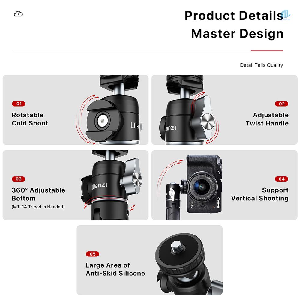 Đầu Bi Kim Loại Mini Mở Rộng Giày Lạnh 360 Độ 10KG Cho smartwatchinone Ulanzi U-60