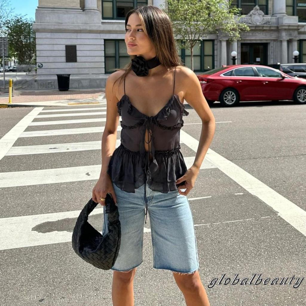 Áo Hai Dây Cổ Chữ V Màu Sắc Thời Trang Mùa Hè Gợi Cảm Cho Nữ