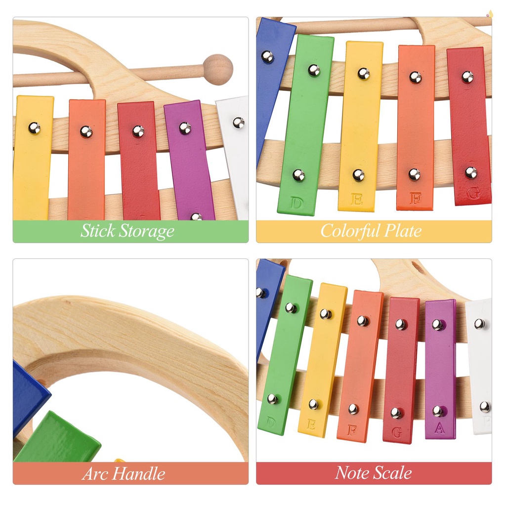 Bộ Nhạc Cụ Xylophone 8-Note Glockenspiel 3mm Tay Cầm Bằng Gỗ Thông Nhiều Màu Sắc