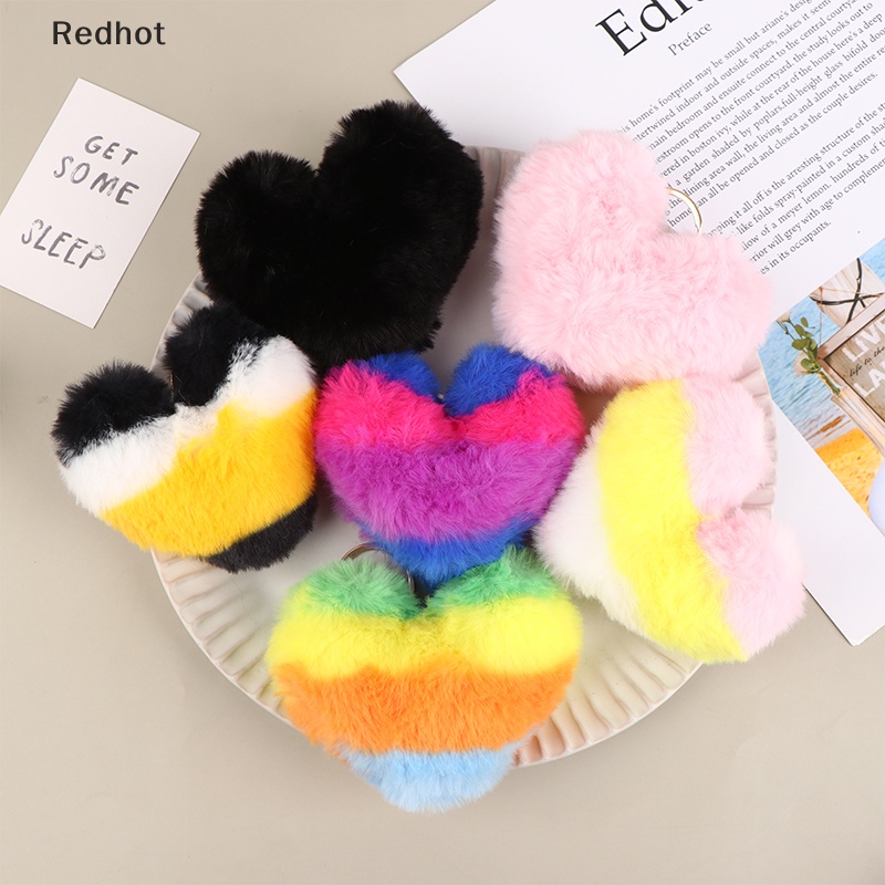 &lt; Redhot &gt; Móc Chìa Khóa Hình Trái Tim Phối Banh Lông Nhiều Màu Trang Trí Túi Xách Nữ