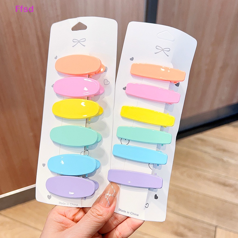 Set 6 Kẹp Tóc Acrylic 4cm Màu Trơn Thời Trang Mùa Hè Cho Bé Gái