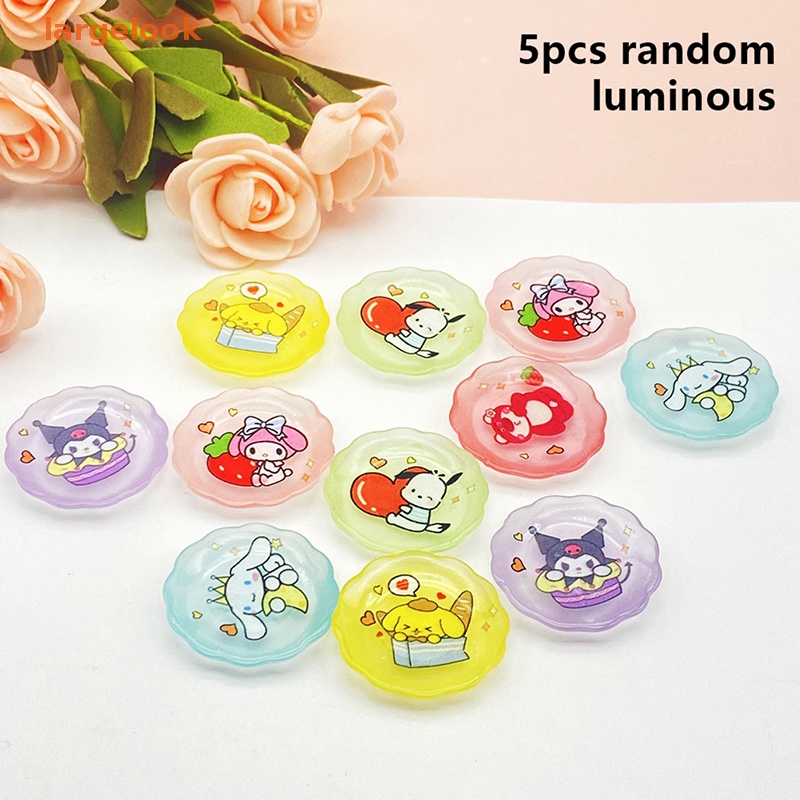 Set 5 Đĩa Nhựa Dạ Quang Dùng Làm Trang Sức / Trang Trí Điện Thoại Hình Hoạt Hình DIY