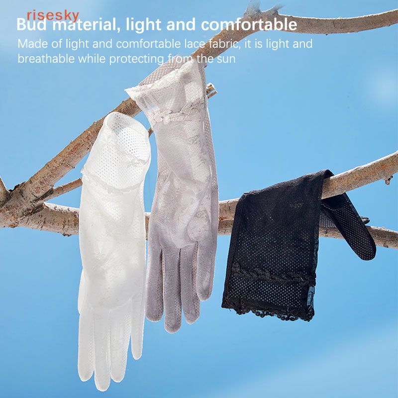 1 Đôi Găng Tay Chống Trượt Vải Lụa Lạnh Mỏng Phối Ren Thoáng Khí Thời Trang Mùa Hè Cho Nữ
