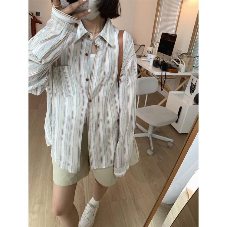 Áo Sơ Mi Dài Tay Cổ Polo Họa Tiết Kẻ Sọc Thời Trang Mùa Xuân Mới Cho Nữ