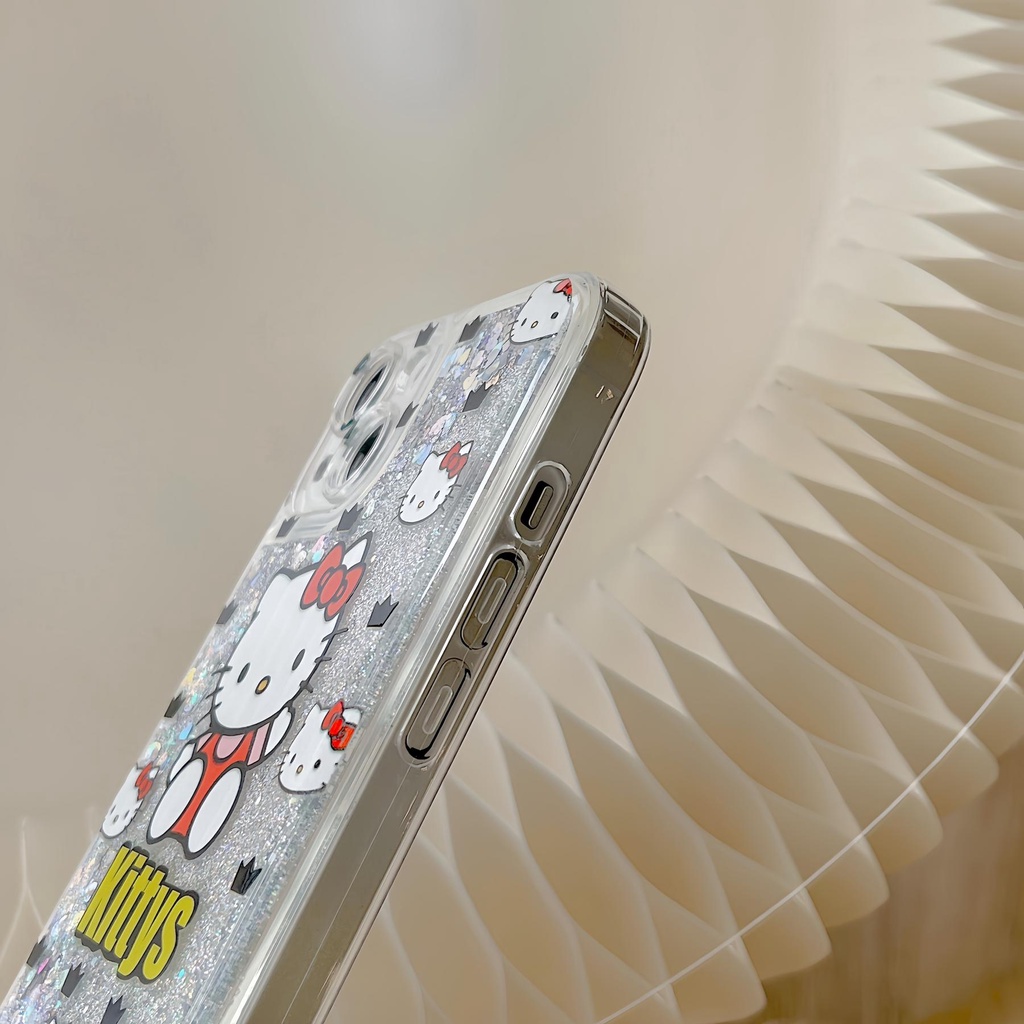 Ốp Điện Thoại TPU Dẻo Họa Tiết Hoạt Hình Hello Kitty Có Nước Kim Tuyến Lấp Lánh Cho iPhone11 12 13 14 Pro Max