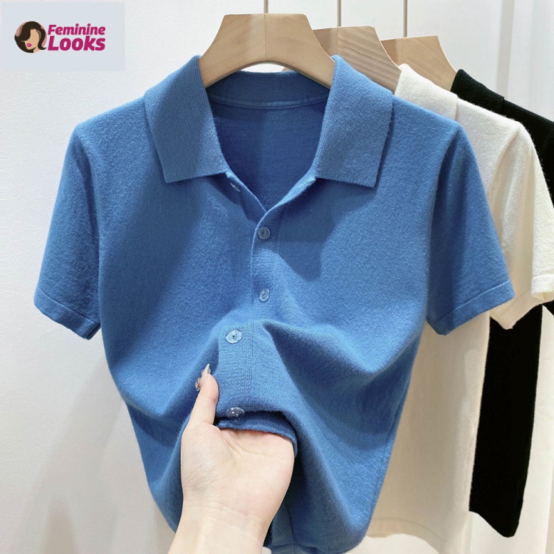 Áo Thun Polo Dệt Kim Tay Ngắn Mềm Mại Thời Trang Cao Cấp