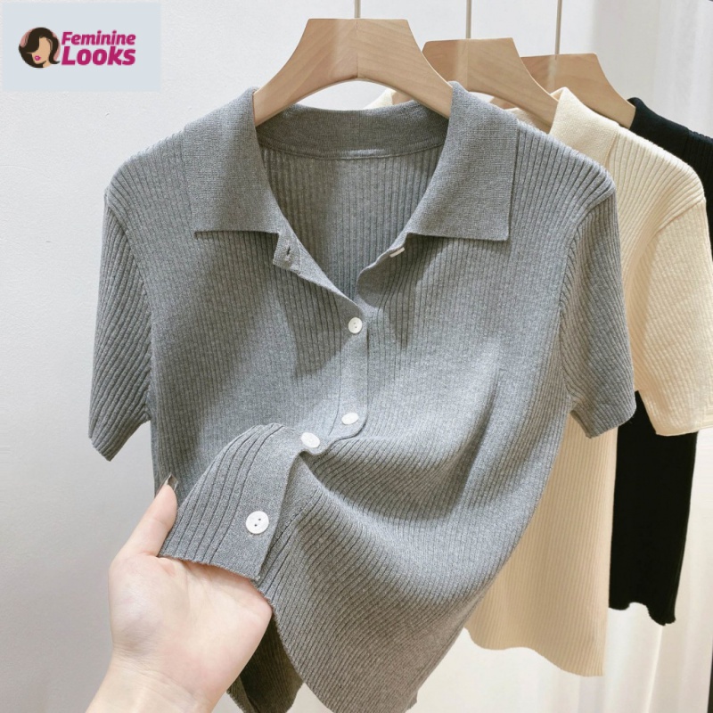 Áo Thun Polo Dệt Kim Tay Ngắn Mềm Mại Thời Trang Cao Cấp