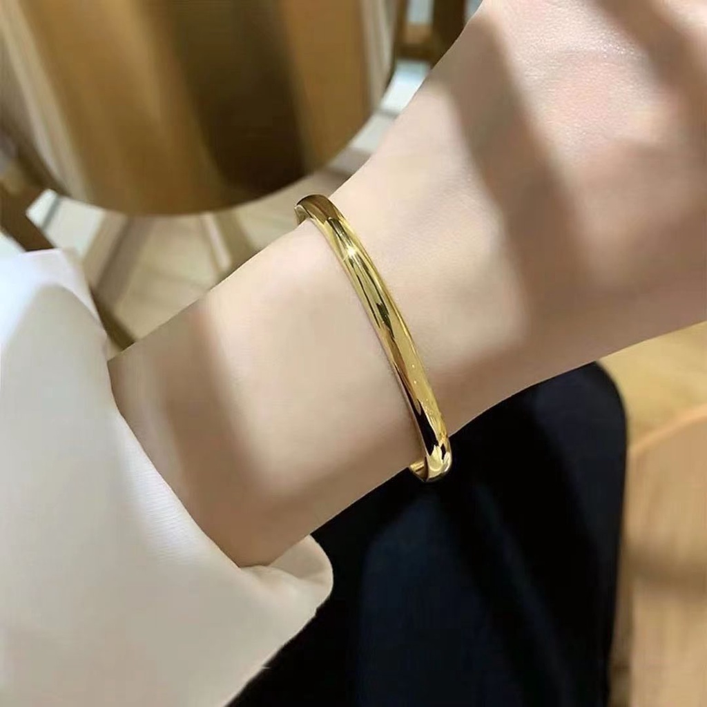 Vòng Tay Mạ Vàng 18k Bằng Thép Không Gỉ Hình oval Đơn Giản Thời Trang Cho Nữ
