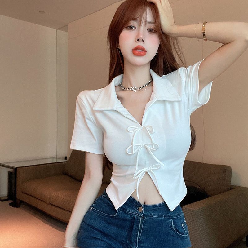 Áo Thun polo Ngắn Tay Thắt Nơ Phong Cách Mới Dành Cho Nữ