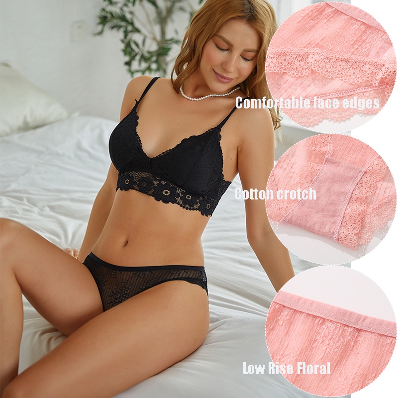 Take Talk Bộ 3 Quần Lót Ren Hoa Lưng Thấp Quyến Rũ Cho Nữ