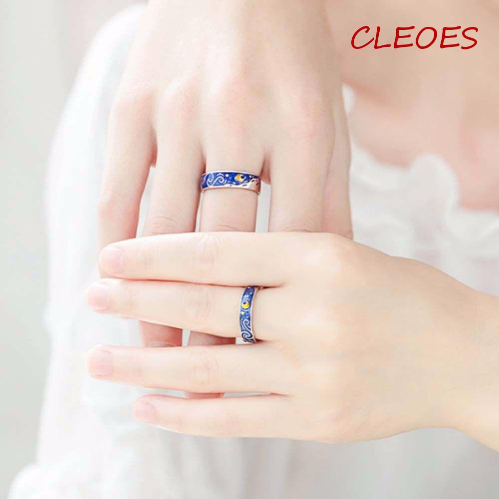 Nhẫn Cặp Họa Tiết Bầu Trời Đầy Sao Phong Cách Van Gogh Cổ Điển Thời Trang Cho Cặp Đôi|Trang Sức Thời Trang Điều Chỉnh Được Màu Sắc