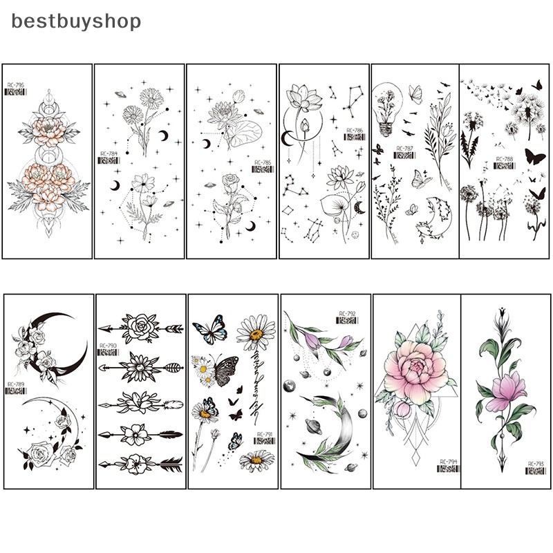 Hình Xăm Dán Tạm Thời Hình Hoa Hồng Và Bướm Màu Đen Chống Thấm Nước