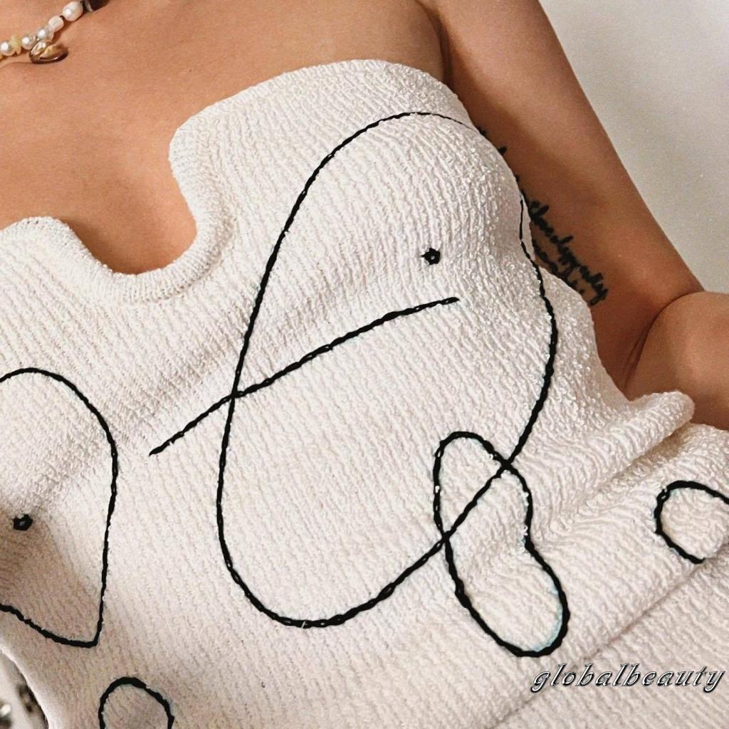 Áo Ống Dệt Kim Không Dây Cổ Chữ U Thêu Họa Tiết Thời Trang Mùa Hè Dành Cho Bạn Nữ