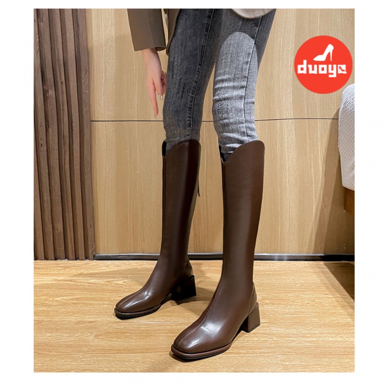 Duoya Hair Thẳng ~ [Hàng Có Sẵn] Giày Bốt Đi Học Ống Cao Dày Dặn Co Giãn Phong Cách Mới Mùa Xuân Thu Chất Lượng Cao Cho Nữ
