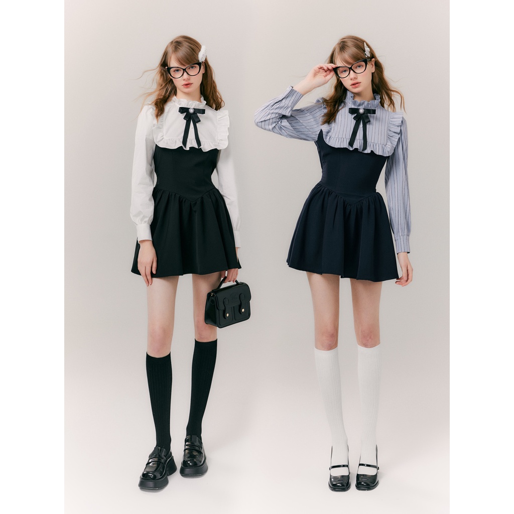 Đầm Sơ Mi Dài Tay Eo Cao Dáng Ôm Phong Cách Law Hepburn Dành Cho Mẹ Và Bé