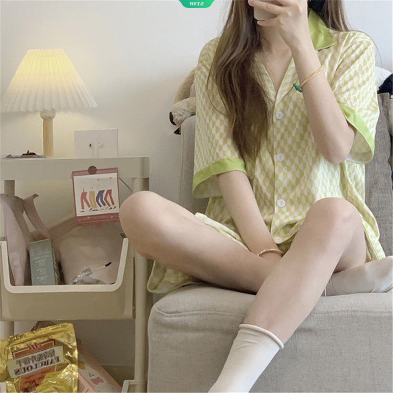 Bộ Đồ Ngủ Áo Tay Ngắn Phối Quần Short Thiết Kế Đơn Giản Dễ Thương Phong Cách Harajuku Thời Trang Mùa Hè Cho Nữ