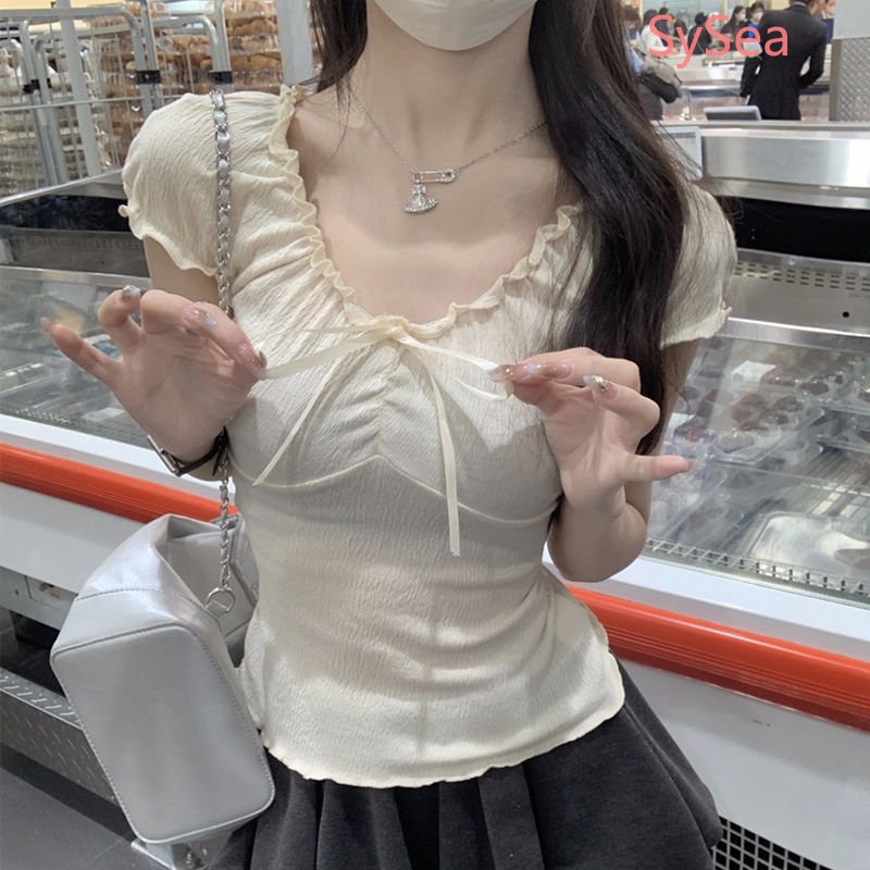 Áo Kiểu Xếp Ly Thắt Nơ Xinh Xắn Thời Trang Mùa Hè Cho Nữ