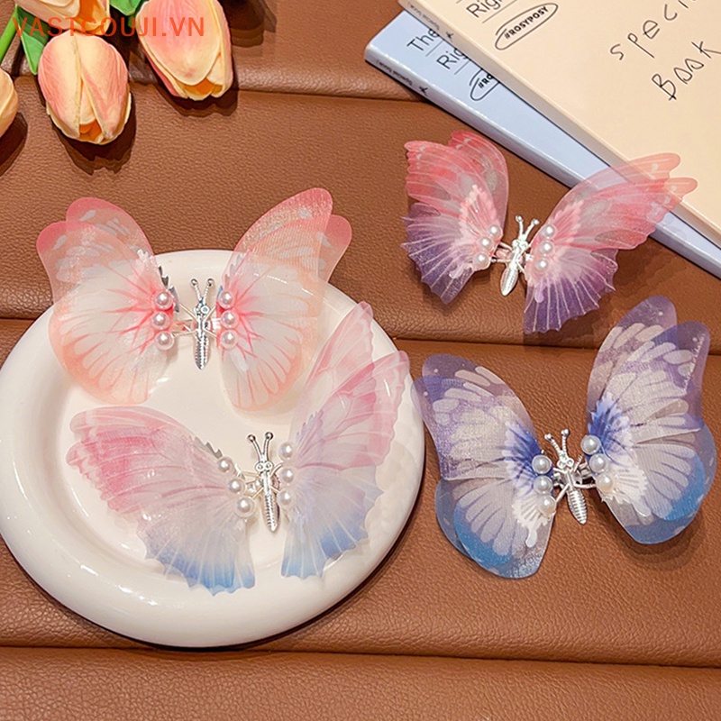 Kẹp Tóc Hình Cánh Bướm Đính Ngọc Trai Xinh Xắn Cho Bé Gái