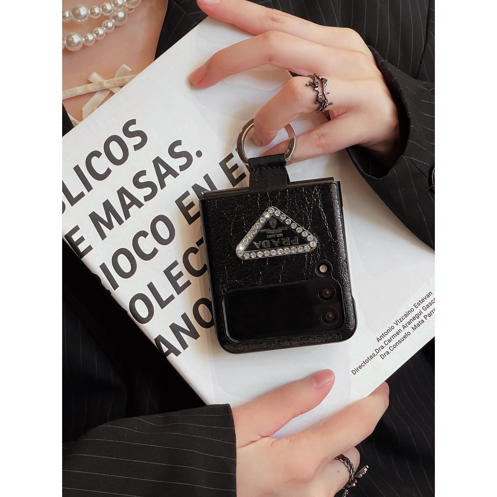 Ốp Điện Thoại Da Màu Trơn Có Giá Đỡ Dạng Vòng Tròn Xỏ Ngón Tay Cho Samsung Galaxy Z Flip 3 4