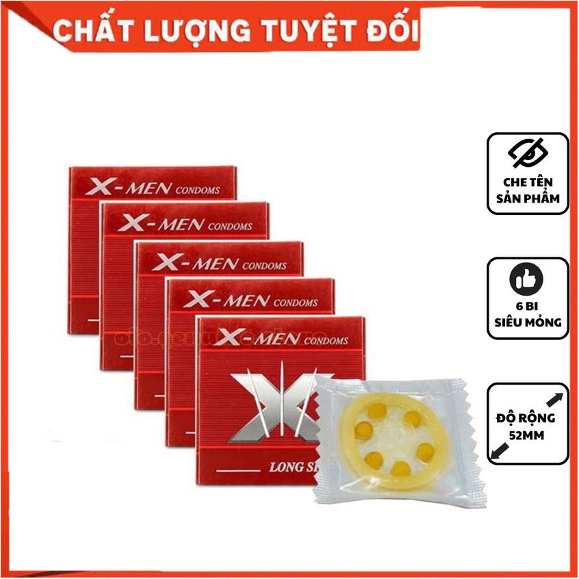 Bộ 5 Hộp Bao cao su siêu mỏng gắn bi kéo dài thời gian 6 bi lớn