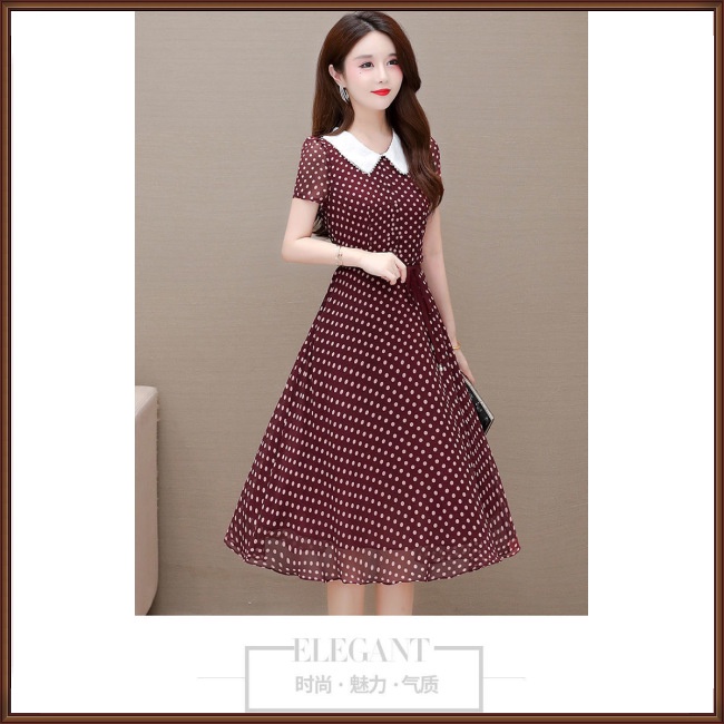 Đầm Dáng Chữ A Tay Ngắn Cổ Búp Bê Họa Tiết Chấm Bi Cỡ Lớn Thời Trang Mùa Hè Cho Nữ