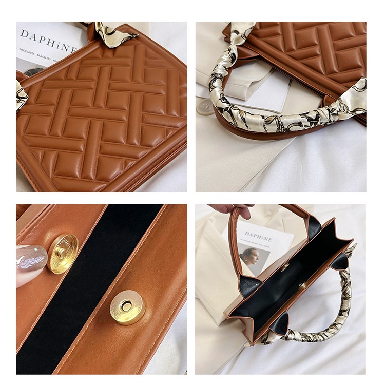 Túi Xách JASMIN NOIR Tote Hộp Nhỏ Hai Dây Đeo Khăn Choàng Kẻ Sọc Caro Thời Trang Thường Ngày Cho Nữ