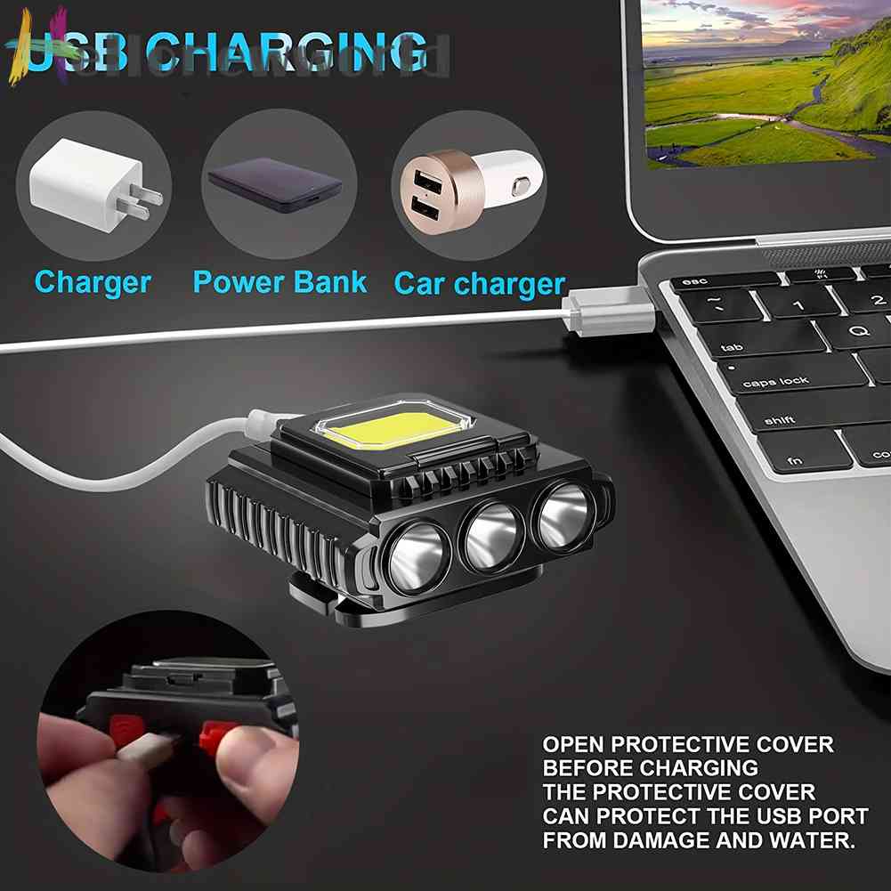 Đèn LED COB Cổng Sạc USB Kẹp Mũ Lưỡi Trai Có Thể Điều Chỉnh Cho Hoạt Động Ngoà