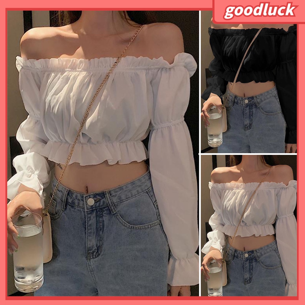 Áo Thun Tay Phồng Trễ Vai Thời Trang Dành Cho Nữ