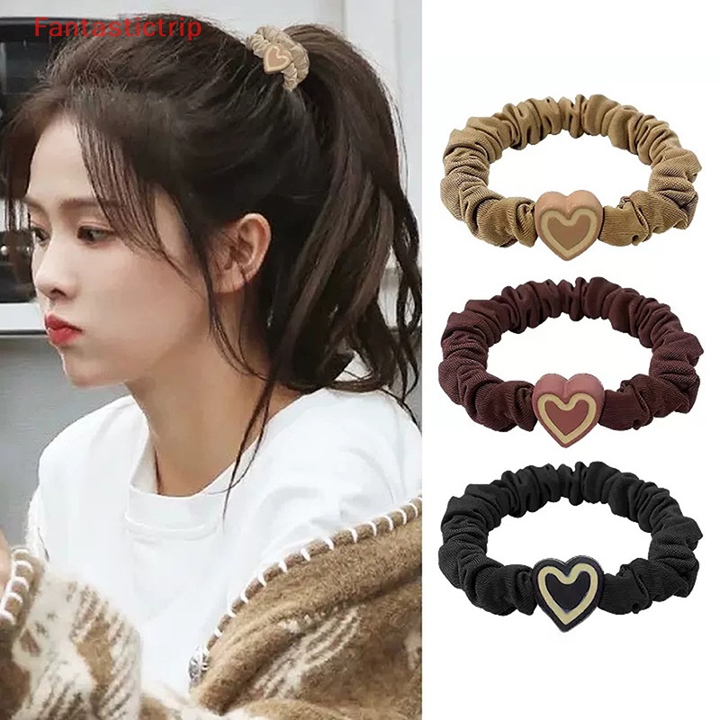 Dây Buộc Tóc Cao Su Co Giãn Họa Tiết Trái Tim Đơn Giản Cho Nữ