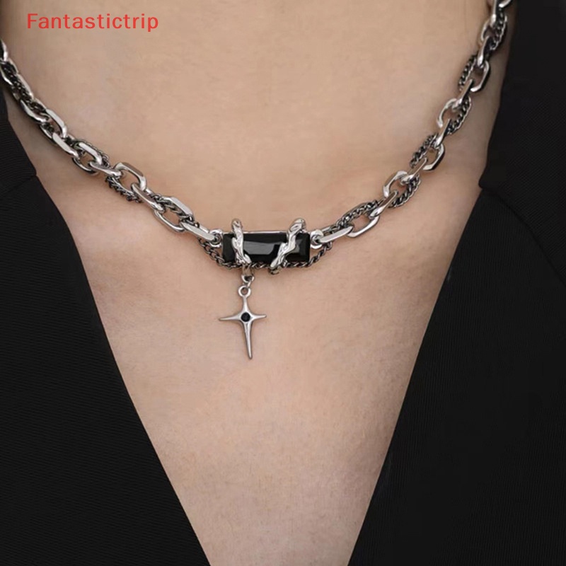 Vòng Cổ Choker Bằng Thép Titan Đính Đá Zircon Hình Thánh Giá Phong Cách Punk Hàn Quốc Thời Trang Cho Nam Và Nữ
