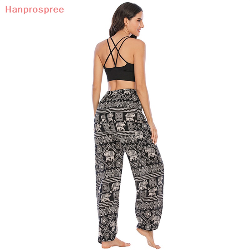 Hanprospree > Quần Harem Đi Biển Dáng Rộng Vừa Vặn Thiết Kế Hình Chú Voi Đỏ Phong Cách Hippie Dành Cho Nữ