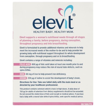 Viên uống bổ sung Vitamin tổng hợp cho mẹ mang thai Elevit Pregnancy Multivitamin 100 viên Extate Official Mall