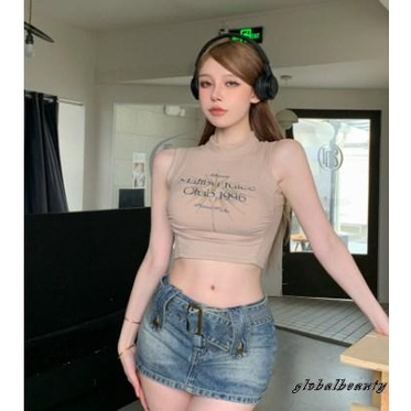 Áo Croptop Sát Nách Cổ Cao In Chữ Thời Trang Mùa Hè Cho Nữ