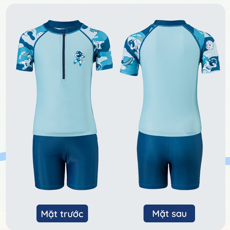 Đồ bơi bé trai, tay ngắn họa tiết phi hành gia, chất vải mềm mại, co giãn có size cho bé từ 14kg đến 40kg