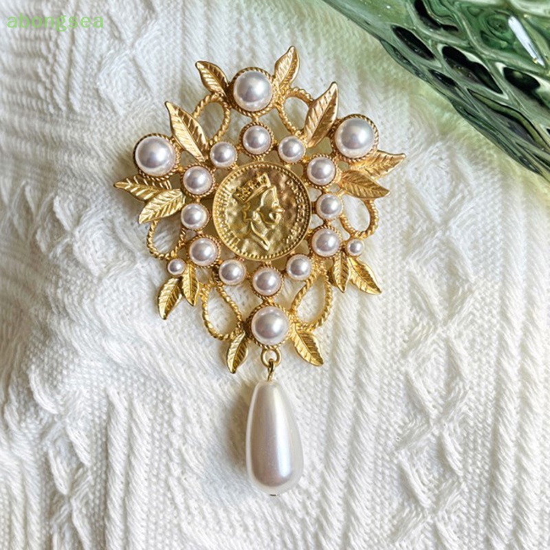 Ghim Cài Áo Hình Giọt Nước Đính Ngọc Trai Giả Màu Vàng Phong Cách Baroque Thời Trang Cho Nữ