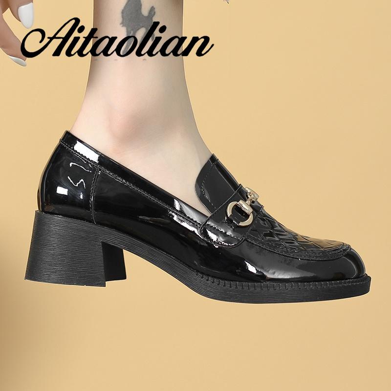 Giày Lười Da Bóng 5cm Phong Cách Anh Quốc Thời Trang Cho Nữ