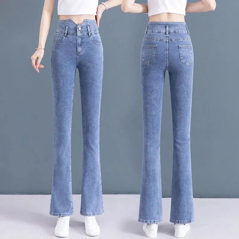 Quần Jeans Lưng Cao Ống Loe Ôm Dáng Phong Cách Mới 2022 Cho Nữ